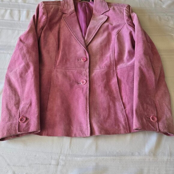 Size 12 Liz Claiborne Rose Color Button Front Sued Jacket/Blazer - Picture 4 of 10